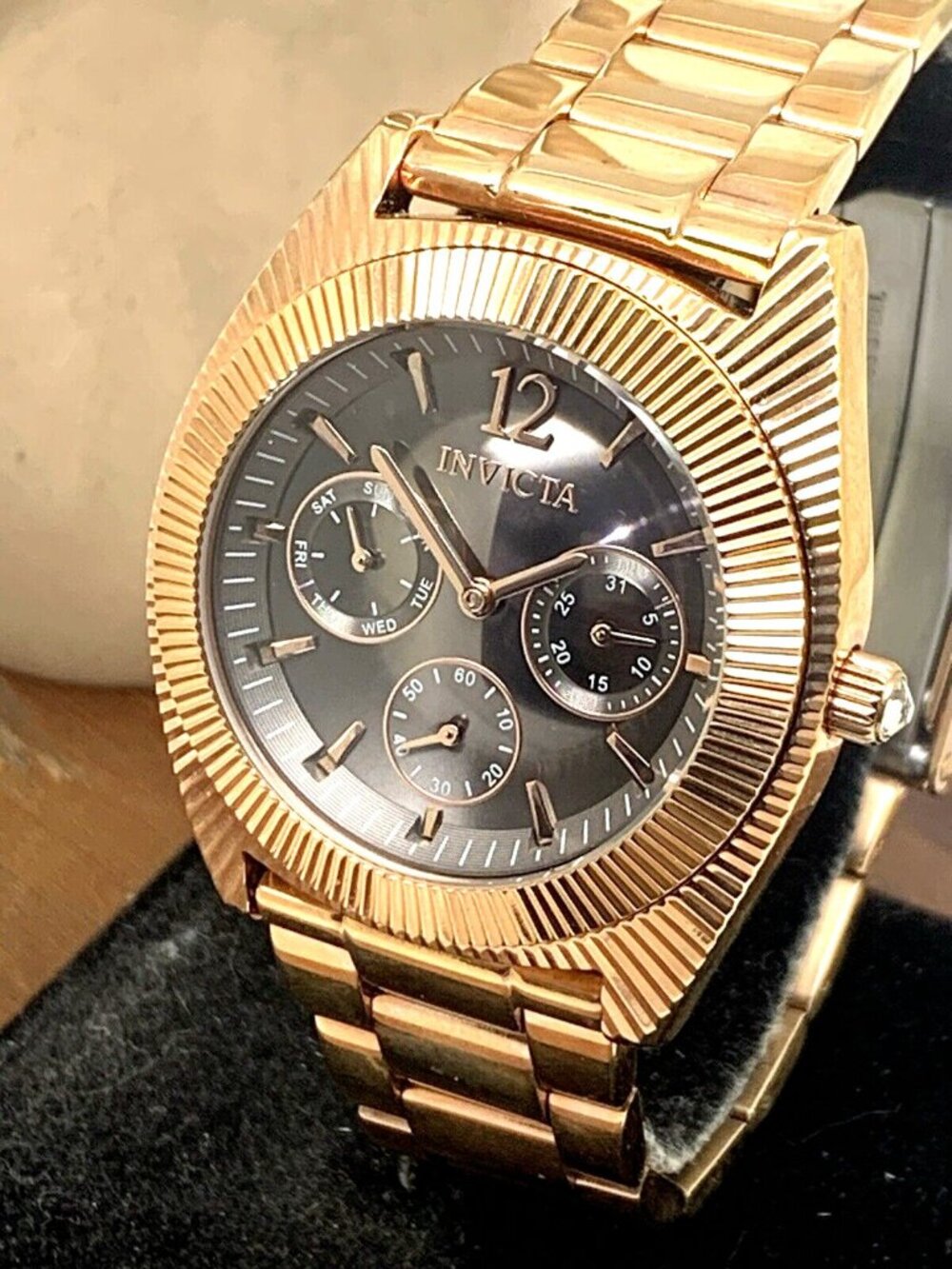 Invicta Women's Watch 23751 Angel Quartz Black Dial Rose Gold Stainless Steel